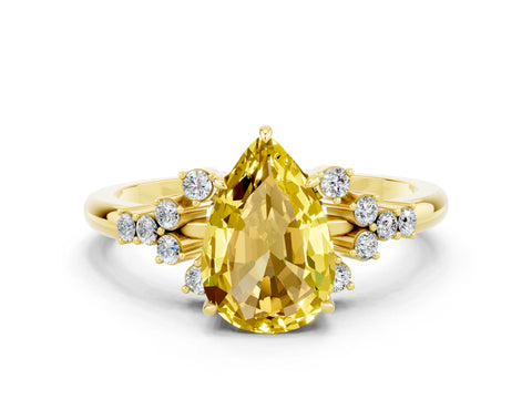 Yellow gold Pear Cut Yellow Sapphire Ring with Side Stones and Four-Prong Setting_60