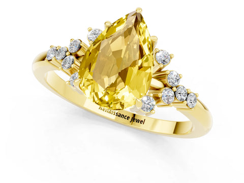 Yellow gold Pear Cut Yellow Sapphire Ring with Side Stones and Four-Prong Setting_61