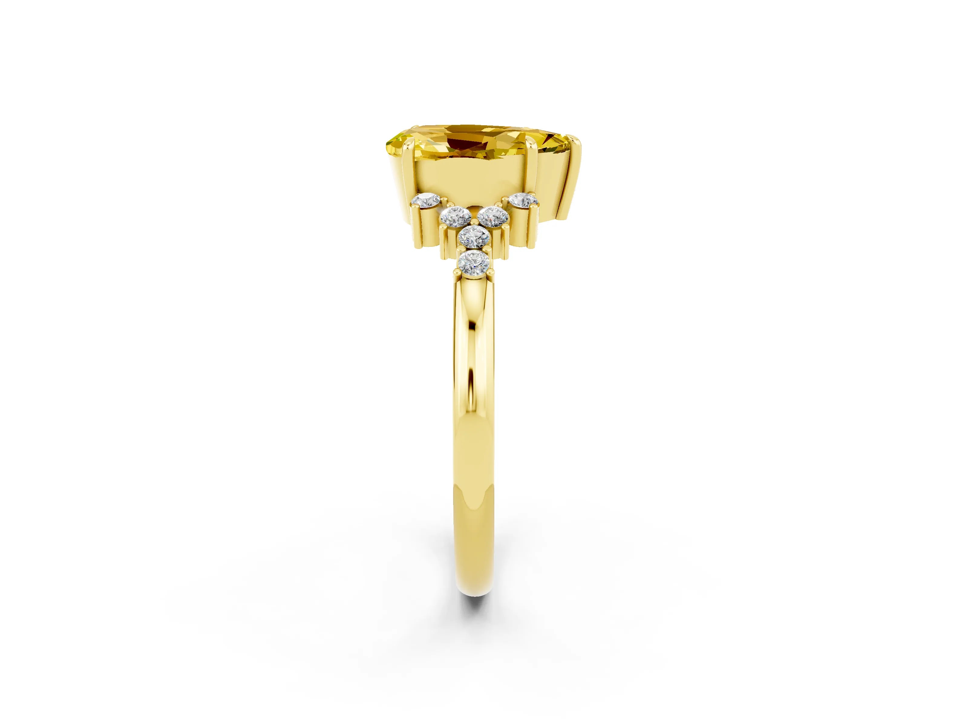 Yellow gold Pear Cut Yellow Sapphire Ring with Side Stones and Four-Prong Setting_62