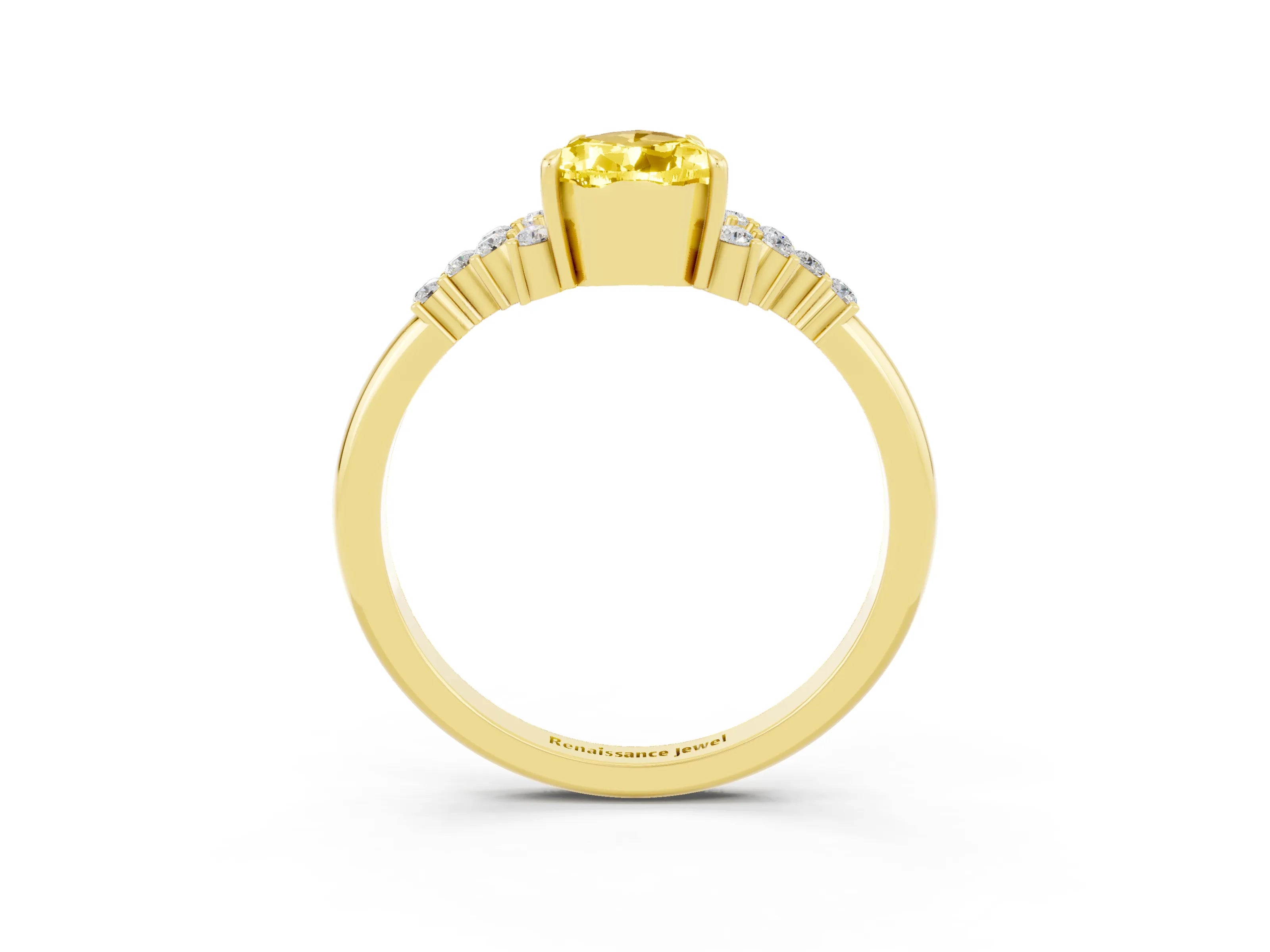 Yellow gold Pear Cut Yellow Sapphire Ring with Side Stones and Four-Prong Setting_63