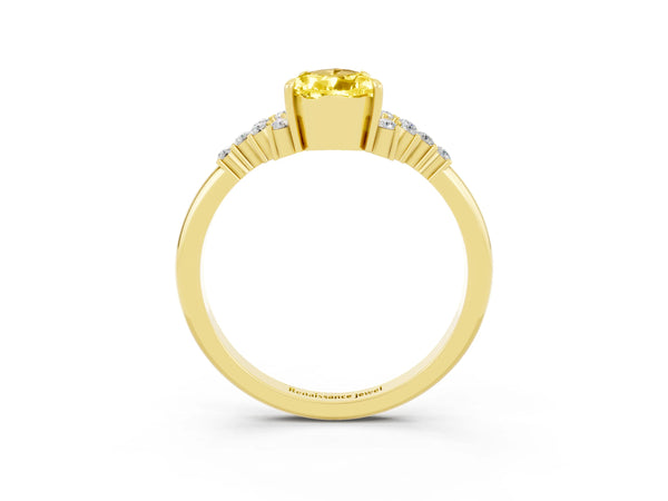 Yellow gold Pear Cut Yellow Sapphire Ring with Side Stones and Four-Prong Setting
