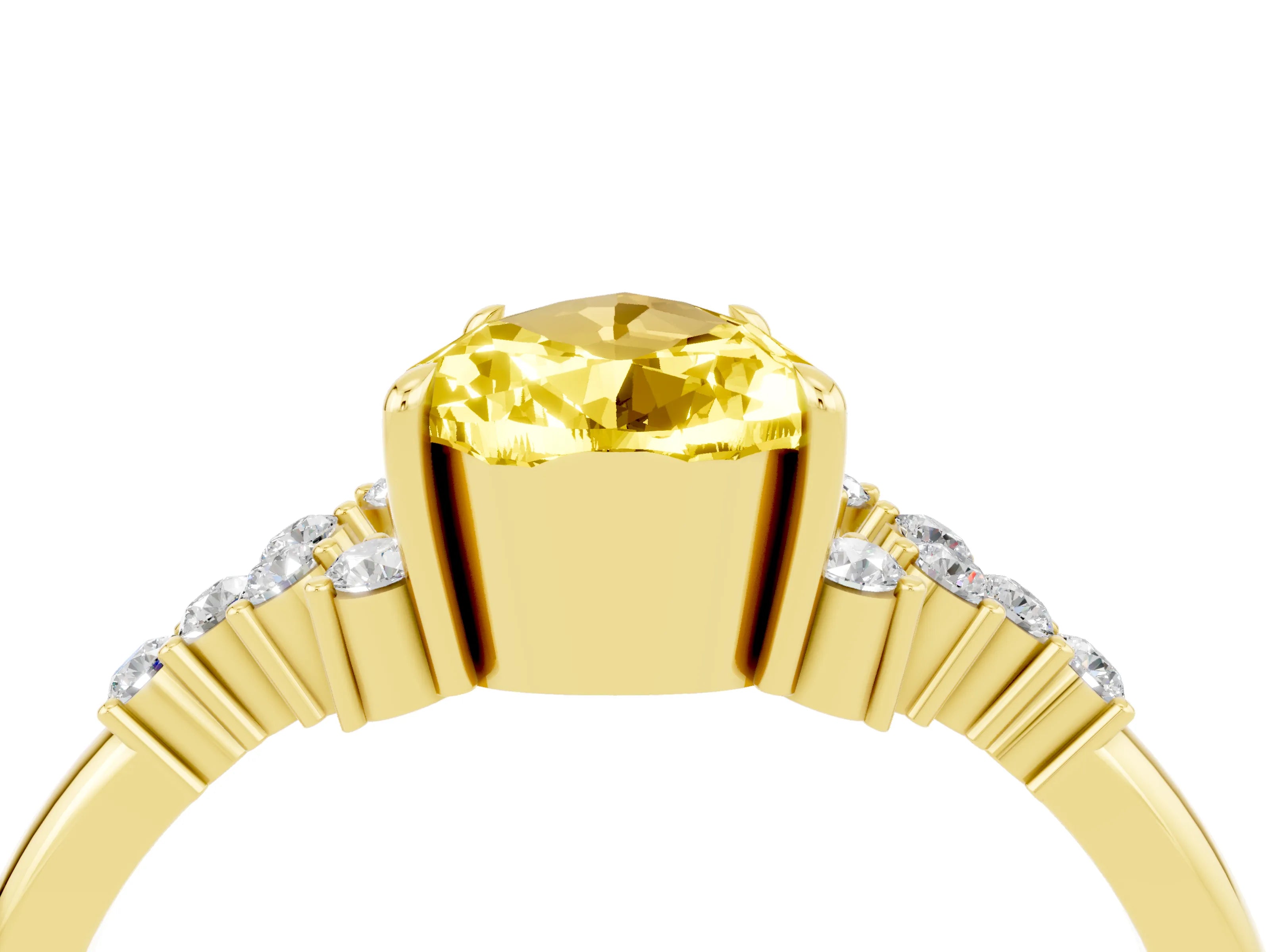 Yellow gold Pear Cut Yellow Sapphire Ring with Side Stones and Four-Prong Setting_64