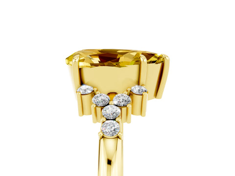 Yellow gold Pear Cut Yellow Sapphire Ring with Side Stones and Four-Prong Setting_65