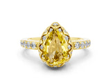 Yellow gold Pear Cut Yellow Sapphire Scalloped Halo Engagement Ring with Round Shared Prong Band_24