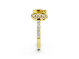 Yellow gold Pear Cut Yellow Sapphire Scalloped Halo Engagement Ring with Round Shared Prong Band_26