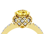 Yellow gold Pear Cut Yellow Sapphire Scalloped Halo Engagement Ring with Round Shared Prong Band_28
