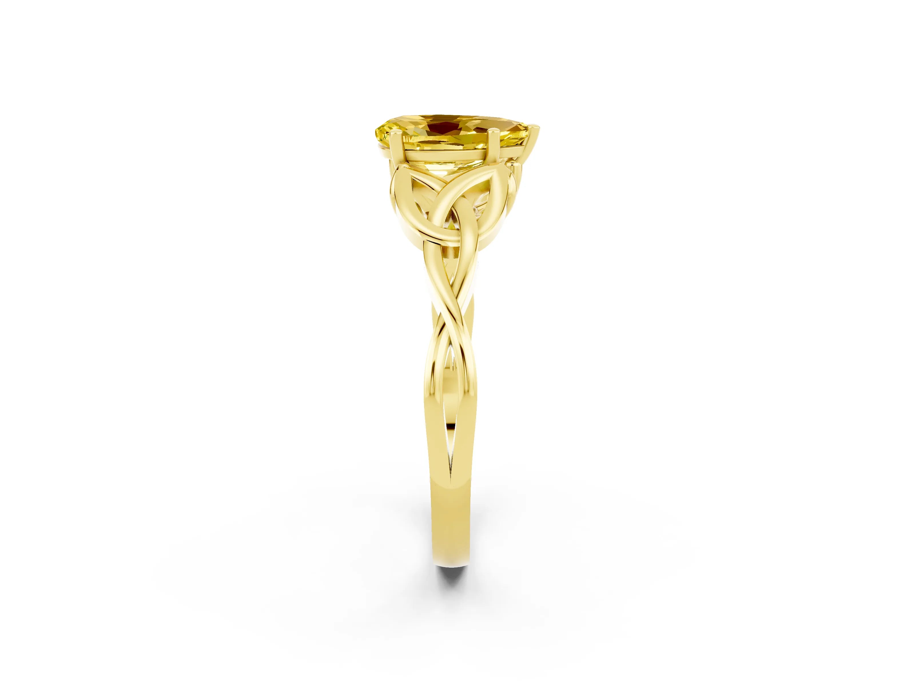 Yellow gold Pear Cut Yellow Sapphire Solitaire Celtic Knot Ring with Four-Prong Setting_38