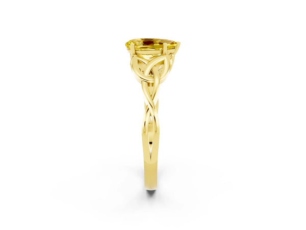 Yellow gold Pear Cut Yellow Sapphire Solitaire Celtic Knot Ring with Four-Prong Setting