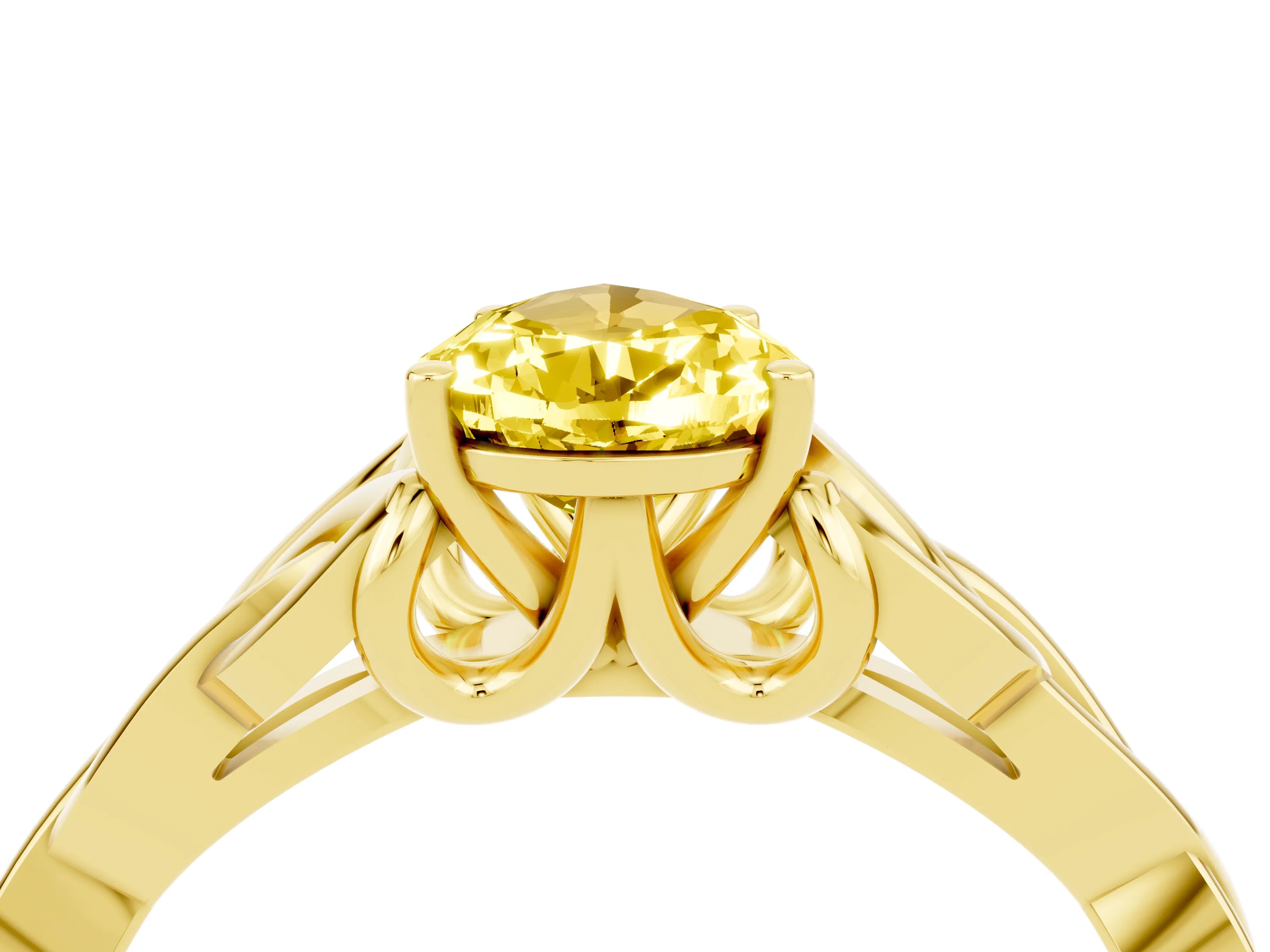 Yellow gold Pear Cut Yellow Sapphire Solitaire Celtic Knot Ring with Four-Prong Setting_40
