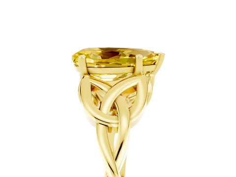 Yellow gold Pear Cut Yellow Sapphire Solitaire Celtic Knot Ring with Four-Prong Setting_41