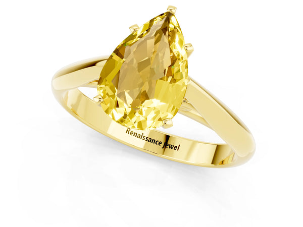 Yellow gold Pear Cut Yellow Sapphire Solitaire Engagement Ring with Cathedral Setting and Four-Prong Mount