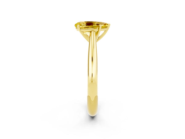 Yellow gold Pear Cut Yellow Sapphire Solitaire Engagement Ring with Cathedral Setting and Four-Prong Mount