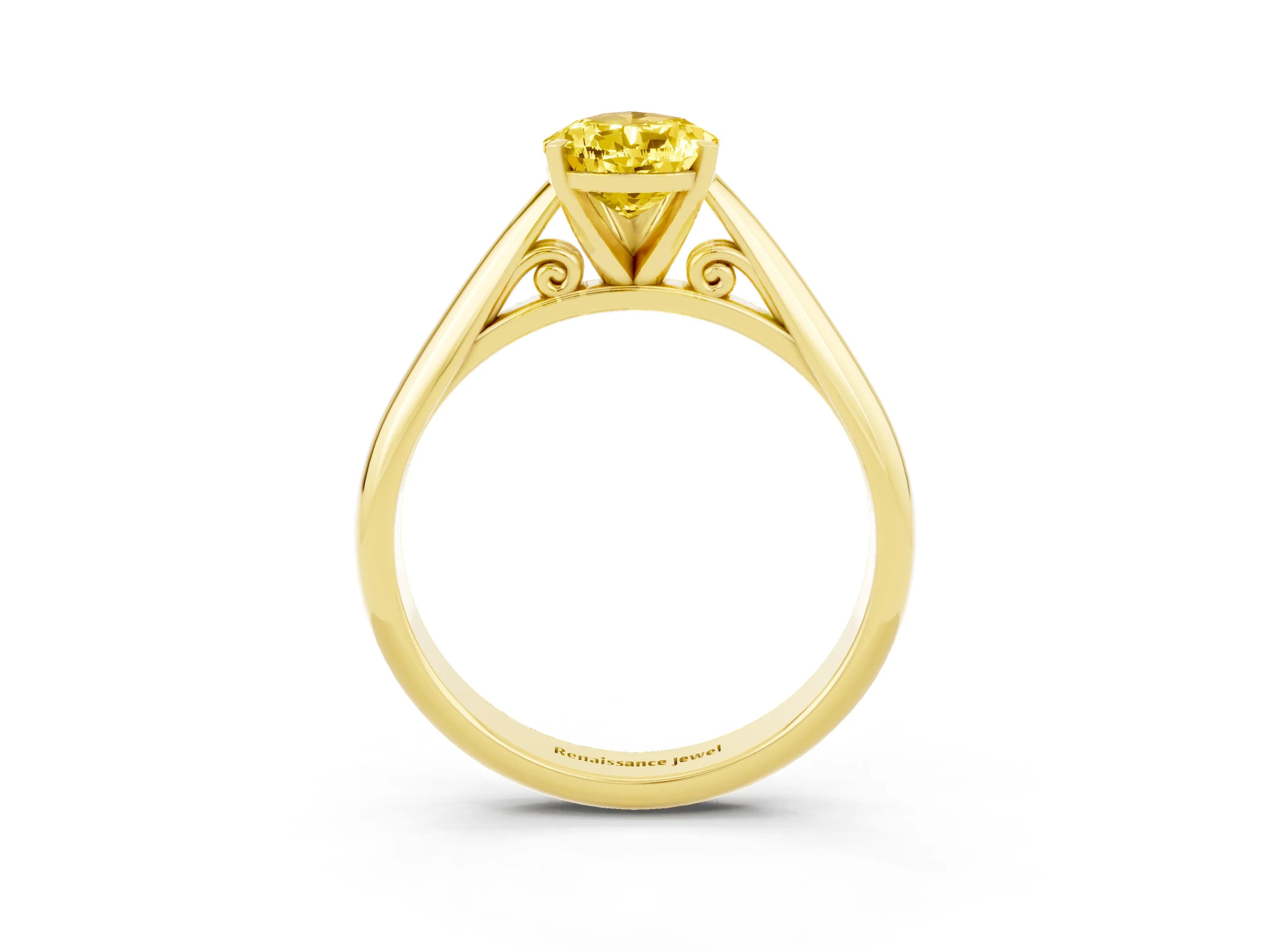 Yellow gold Pear Cut Yellow Sapphire Solitaire Engagement Ring with Cathedral Setting and Four-Prong Mount_15