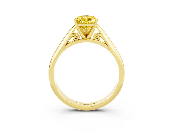 Yellow gold Pear Cut Yellow Sapphire Solitaire Engagement Ring with Cathedral Setting and Four-Prong Mount