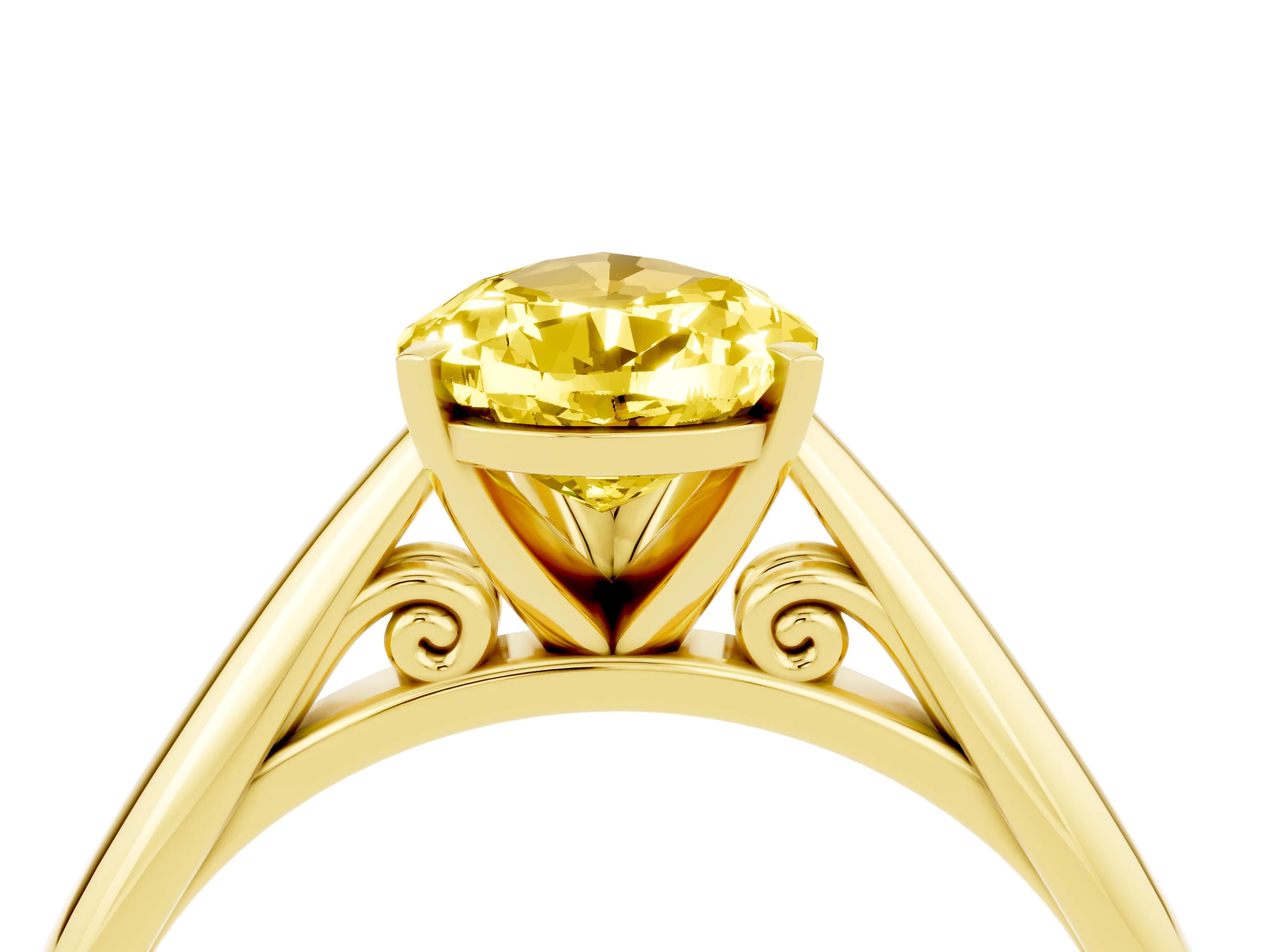 Yellow gold Pear Cut Yellow Sapphire Solitaire Engagement Ring with Cathedral Setting and Four-Prong Mount_16