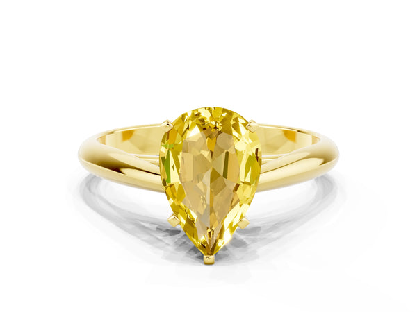 Yellow gold Pear Cut Yellow Sapphire Solitaire Engagement Ring with Cathedral Setting and Four-Prong Mount
