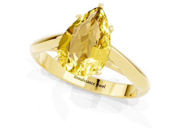 Yellow gold Pear Cut Yellow Sapphire Solitaire Engagement Ring with Cathedral Setting and Four-Prong Mount