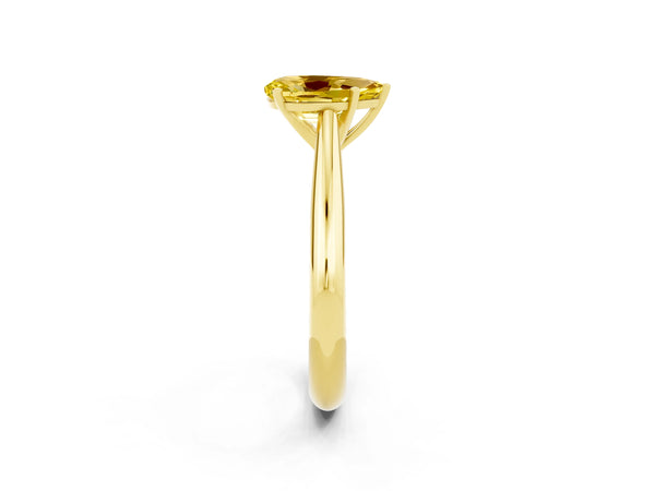 Yellow gold Pear Cut Yellow Sapphire Solitaire Engagement Ring with Cathedral Setting and Four-Prong Mount