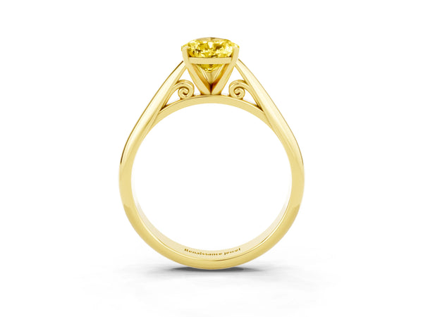 Yellow gold Pear Cut Yellow Sapphire Solitaire Engagement Ring with Cathedral Setting and Four-Prong Mount