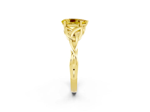 Yellow gold Pear Cut Yellow Sapphire Solitaire Engagement Ring with Celtic Knot Band and Four-Prong Setting_26