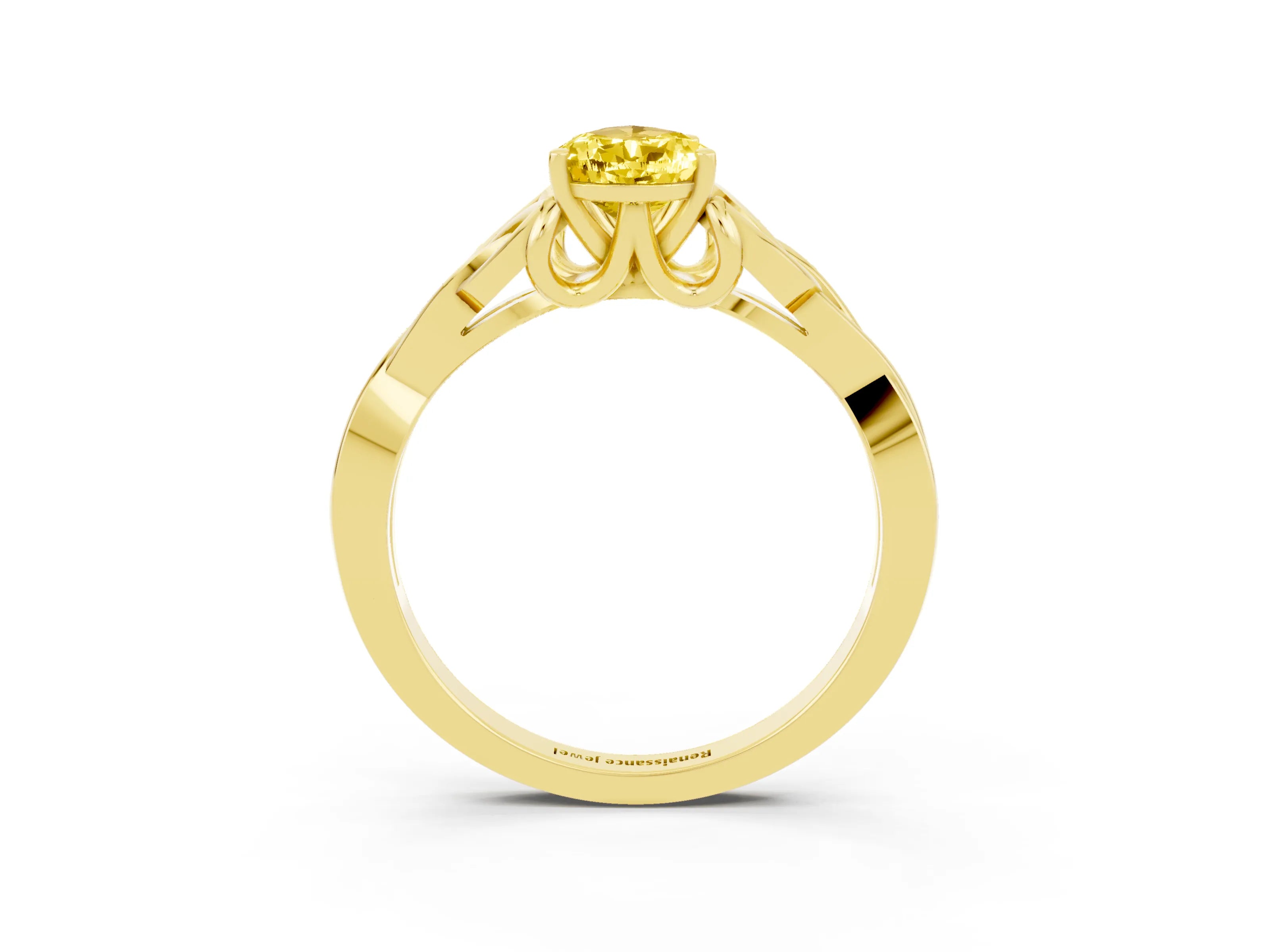 Yellow gold Pear Cut Yellow Sapphire Solitaire Engagement Ring with Celtic Knot Band and Four-Prong Setting_27