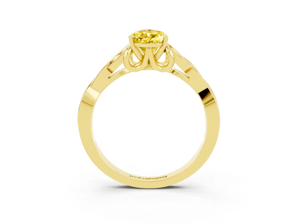 Yellow gold Pear Cut Yellow Sapphire Solitaire Engagement Ring with Celtic Knot Band and Four-Prong Setting
