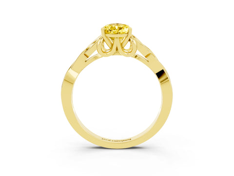 Yellow gold Pear Cut Yellow Sapphire Solitaire Engagement Ring with Celtic Knot Band and Four-Prong Setting_27