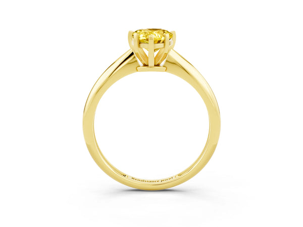 Yellow gold Pear Cut Yellow Sapphire Solitaire Engagement Ring with Classic Band and Four-Prong Setting