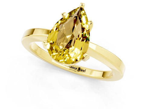 Yellow gold Pear Cut Yellow Sapphire Solitaire Engagement Ring with Classic Band and Four-Prong Setting_51