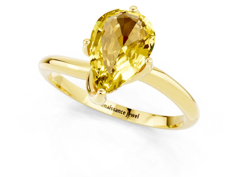 Yellow gold Pear Cut Yellow Sapphire Solitaire Engagement Ring with Four-Prong Setting and Classic Band_13