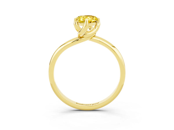 Yellow gold Pear Cut Yellow Sapphire Solitaire Engagement Ring with Four-Prong Setting and Classic Band