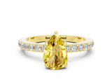 Yellow gold Pear Cut Yellow Sapphire Solitaire Engagement Ring with Pavé Band and Four-Prong Setting_24