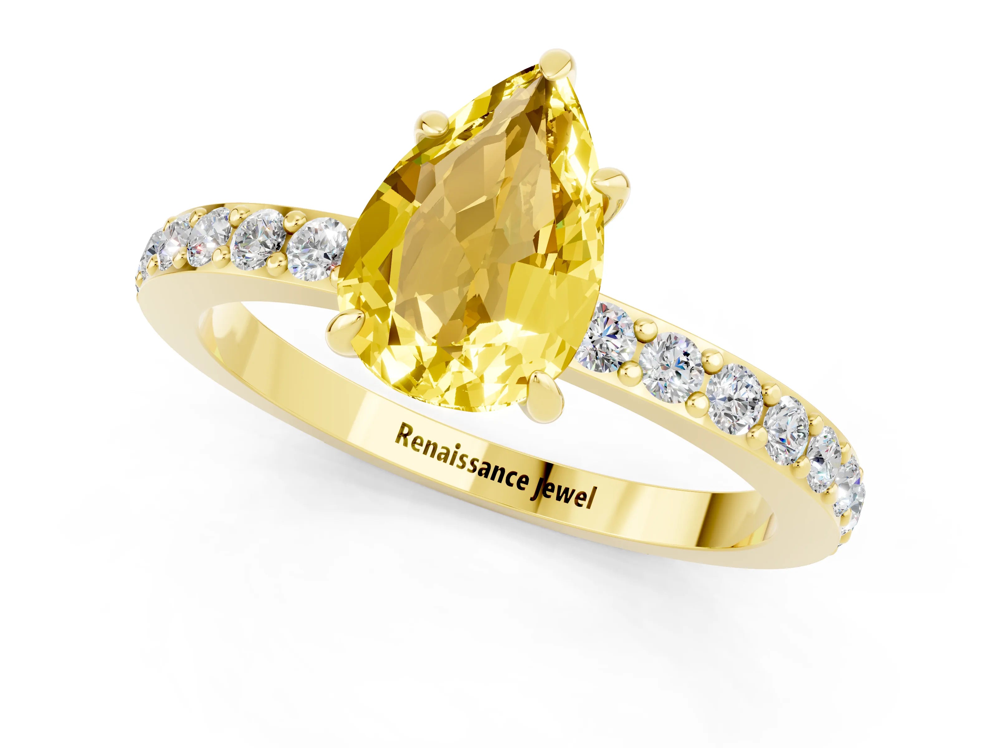 Yellow gold Pear Cut Yellow Sapphire Solitaire Engagement Ring with Pavé Band and Four-Prong Setting_25