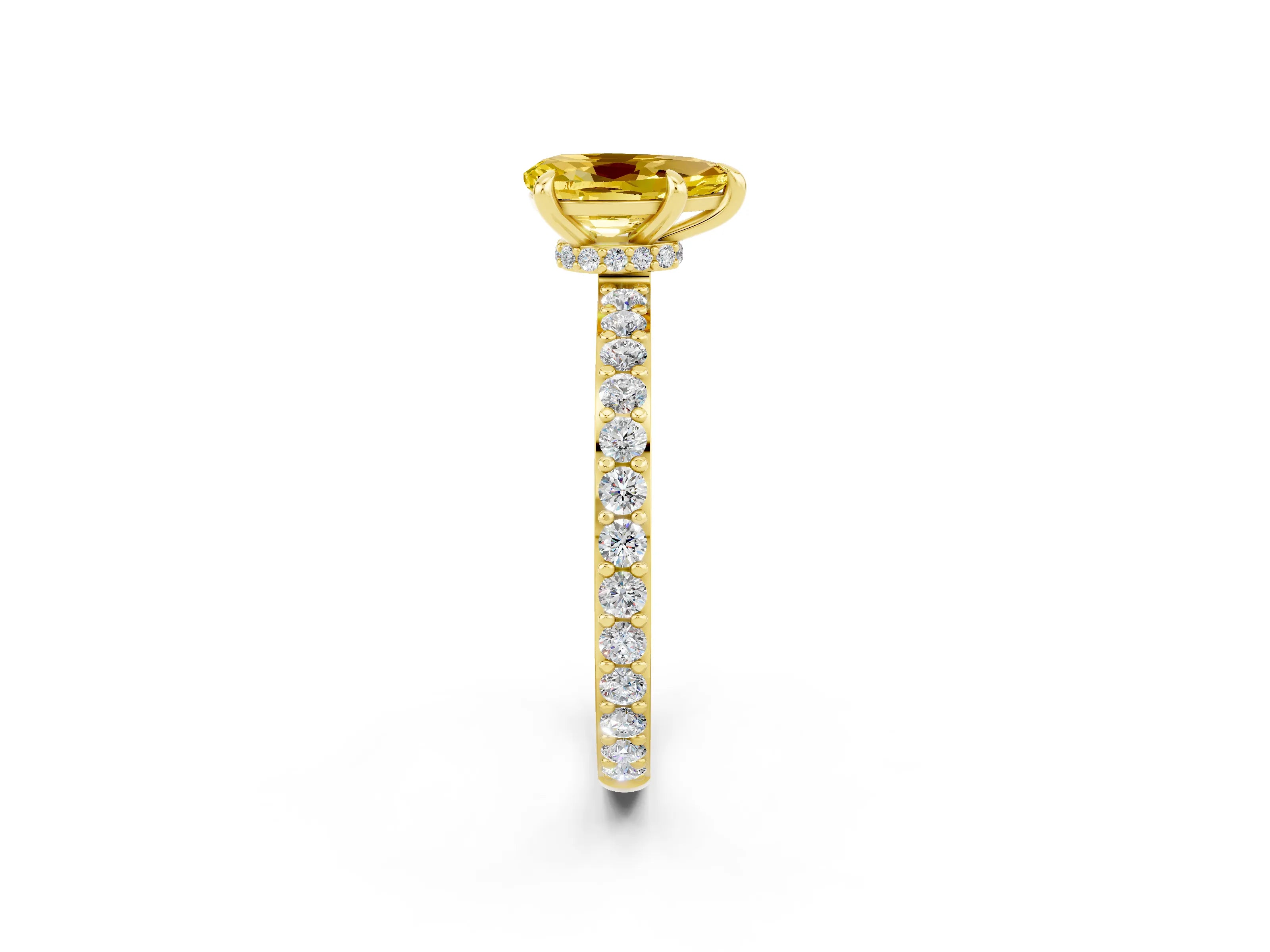 Yellow gold Pear Cut Yellow Sapphire Solitaire Engagement Ring with Pavé Band and Four-Prong Setting_26