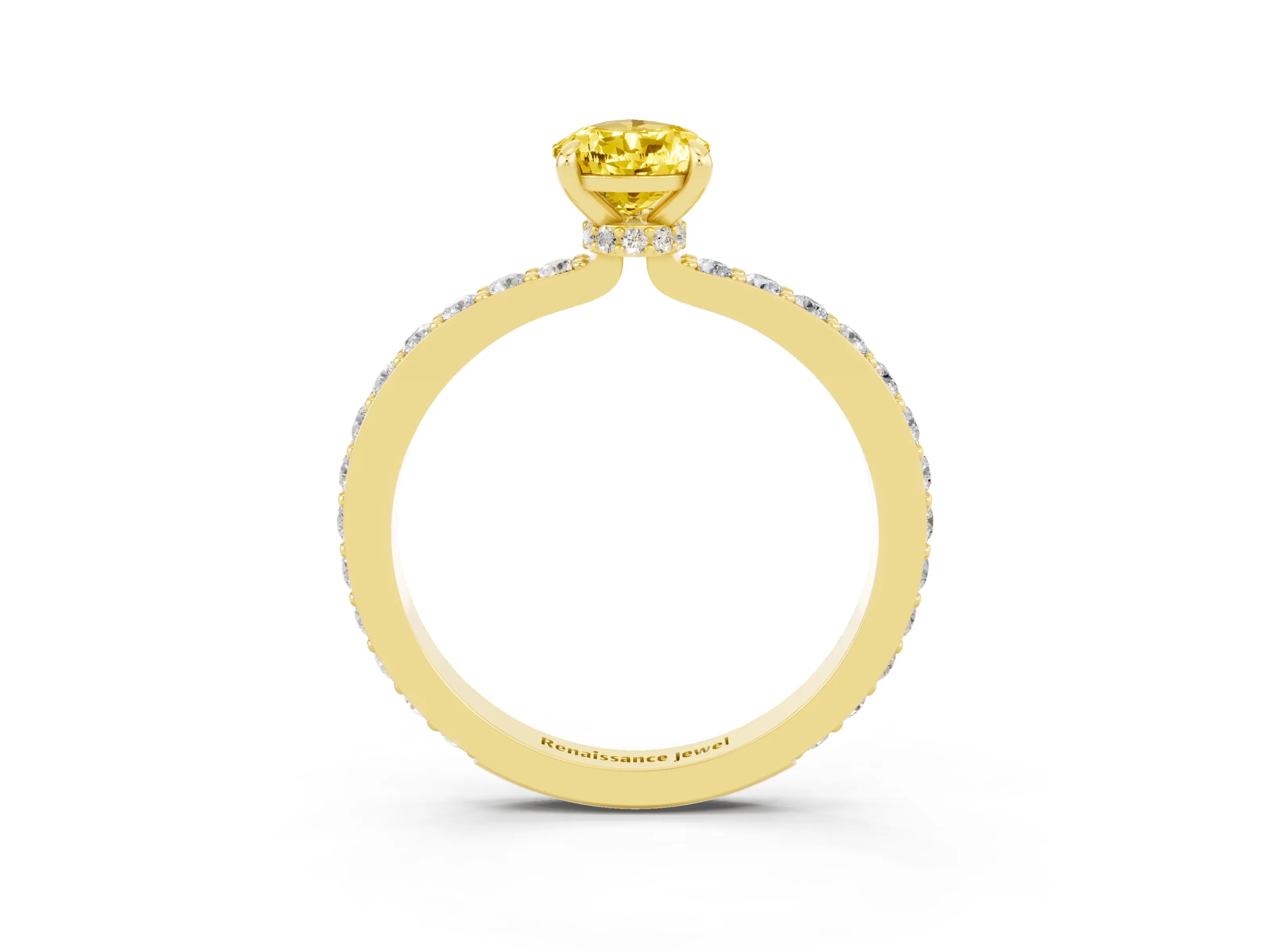 Yellow gold Pear Cut Yellow Sapphire Solitaire Engagement Ring with Pavé Band and Four-Prong Setting_27