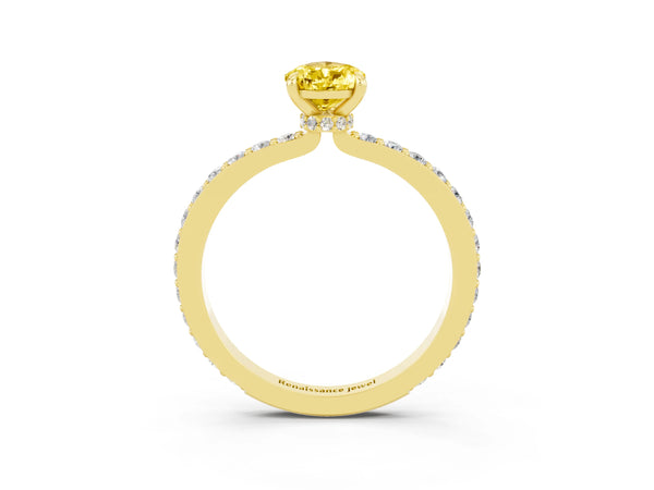 Yellow gold Pear Cut Yellow Sapphire Solitaire Engagement Ring with Pavé Band and Four-Prong Setting
