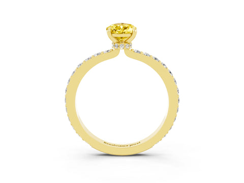 Yellow gold Pear Cut Yellow Sapphire Solitaire Engagement Ring with Pavé Band and Four-Prong Setting_27