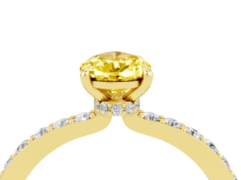 Yellow gold Pear Cut Yellow Sapphire Solitaire Engagement Ring with Pavé Band and Four-Prong Setting_28