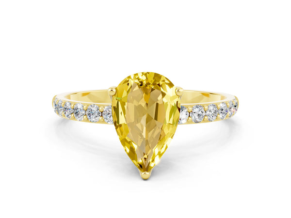 Yellow gold Pear Cut Yellow Sapphire Solitaire Engagement Ring with Round  Pavé Band and Prong Setting