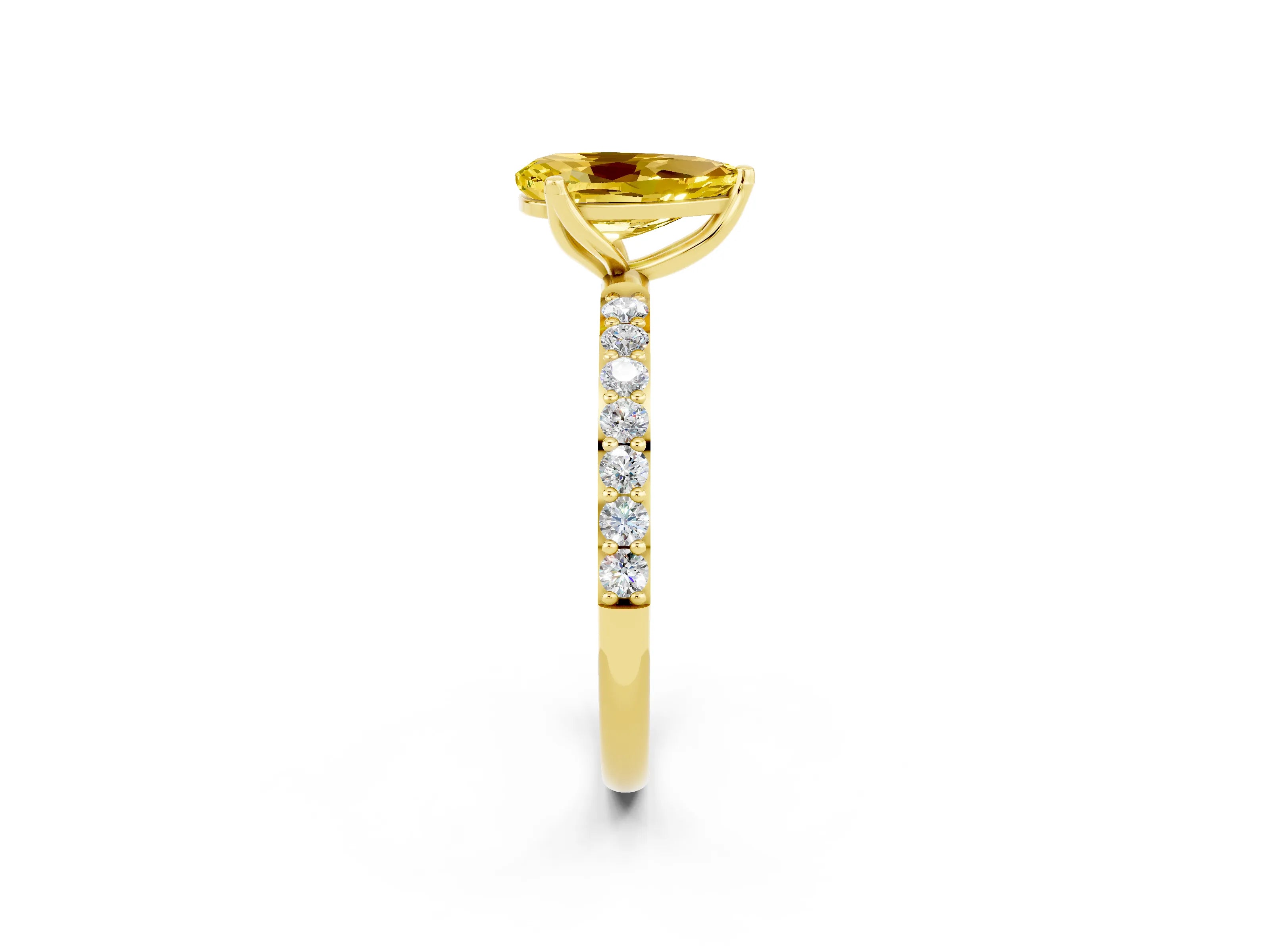 Yellow gold Pear Cut Yellow Sapphire Solitaire Engagement Ring with Pavé Band and Prong Setting_2