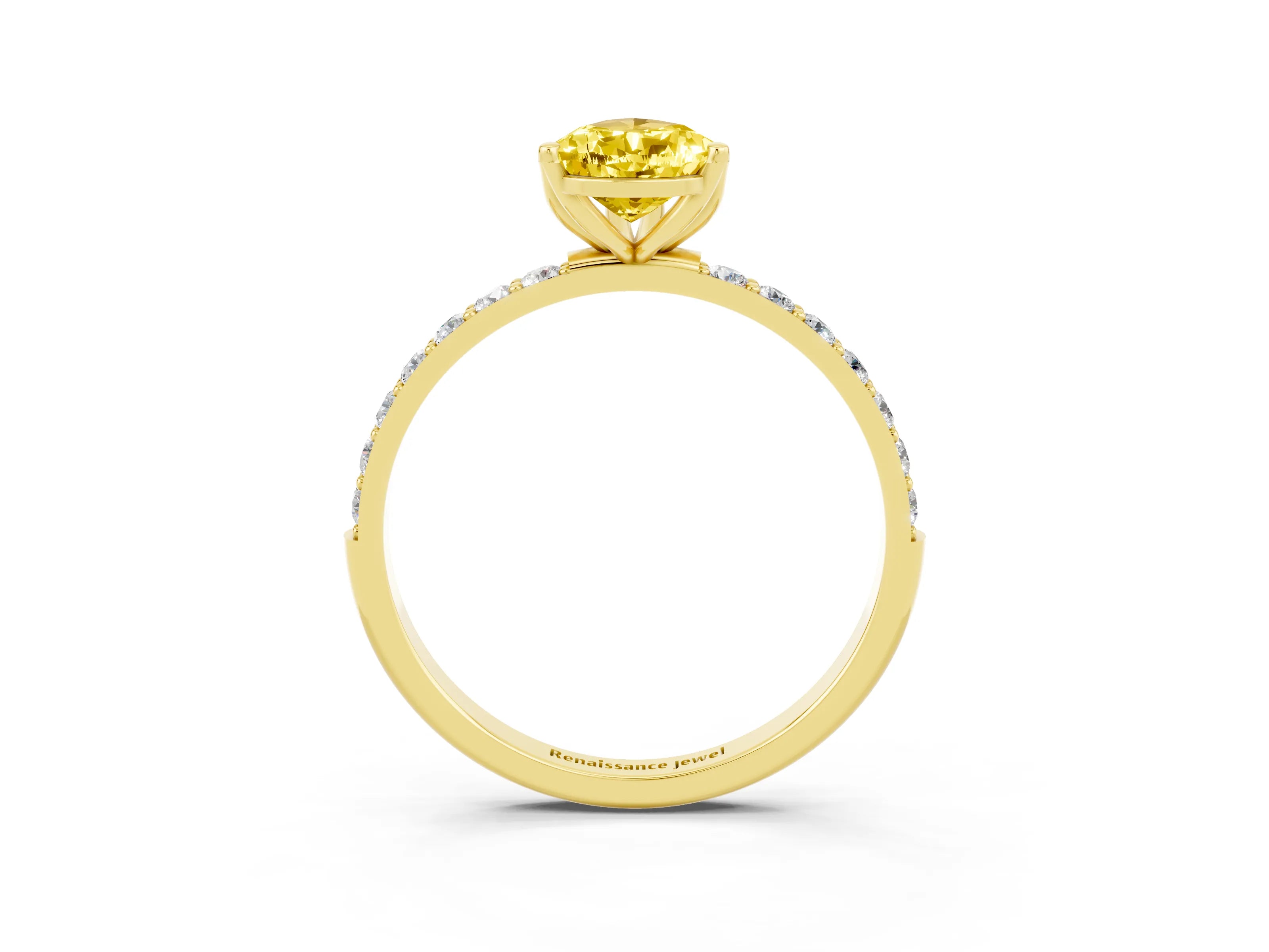 Yellow gold Pear Cut Yellow Sapphire Solitaire Engagement Ring with Pavé Band and Prong Setting_3