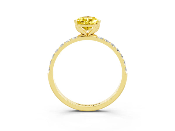 Yellow gold Pear Cut Yellow Sapphire Solitaire Engagement Ring with Round  Pavé Band and Prong Setting