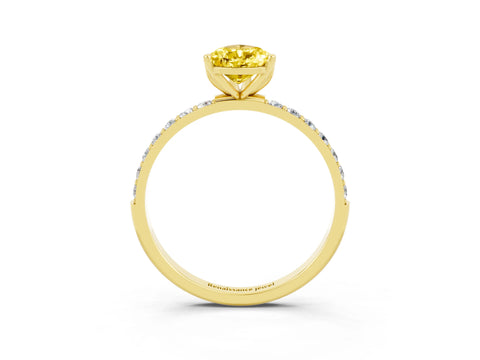 Yellow gold Pear Cut Yellow Sapphire Solitaire Engagement Ring with Pavé Band and Prong Setting_3