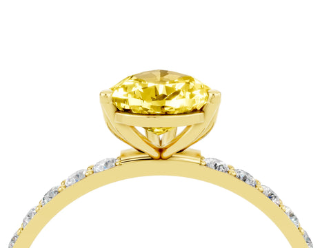 Yellow gold Pear Cut Yellow Sapphire Solitaire Engagement Ring with Pavé Band and Prong Setting_4