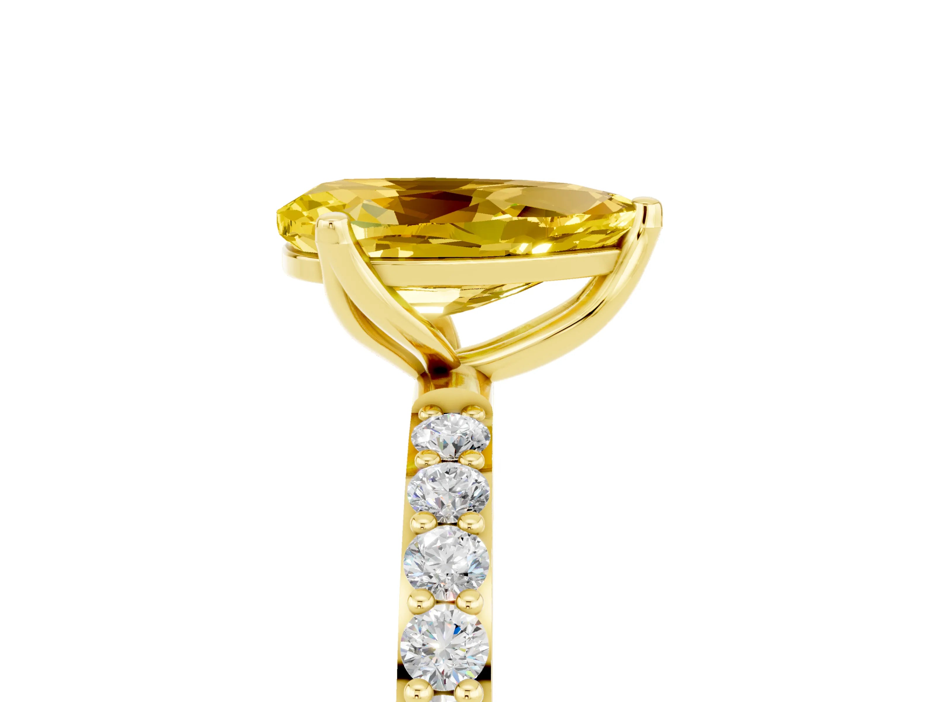 Yellow gold Pear Cut Yellow Sapphire Solitaire Engagement Ring with Pavé Band and Prong Setting_5