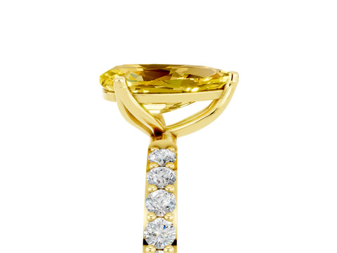 Yellow gold Pear Cut Yellow Sapphire Solitaire Engagement Ring with Pavé Band and Prong Setting_5