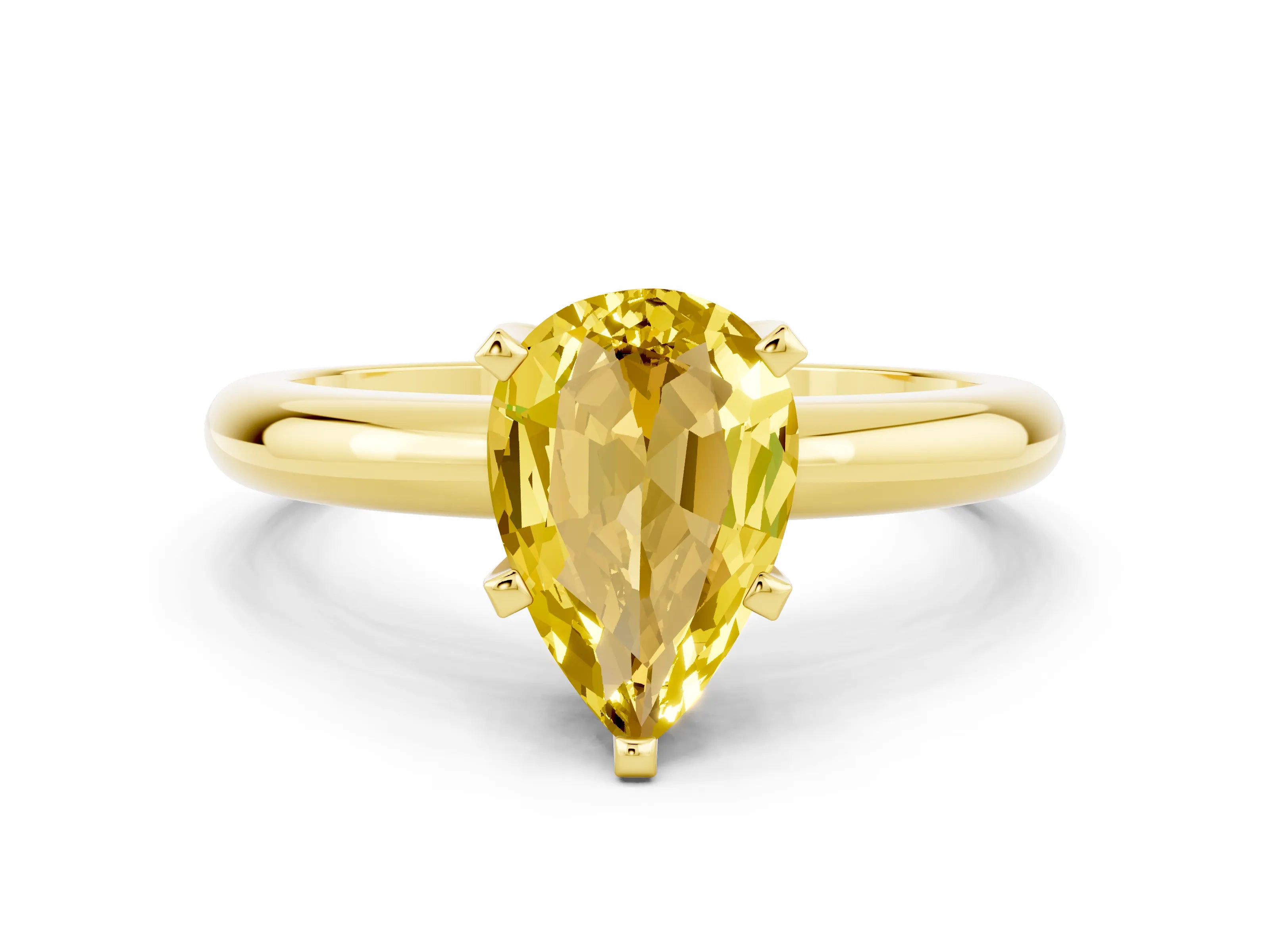Yellow gold Pear Cut Yellow Sapphire Solitaire Engagement Ring with Round Band and Four-Prong Setting_24