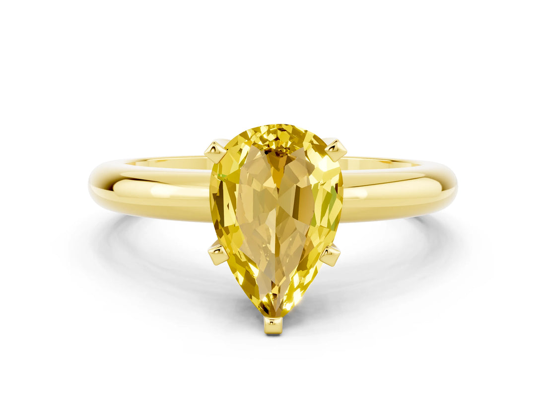 Yellow gold Pear Cut Yellow Sapphire Solitaire Engagement Ring with Round Band and Four-Prong Setting_24