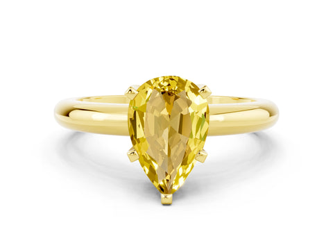 Yellow gold Pear Cut Yellow Sapphire Solitaire Engagement Ring with Round Band and Four-Prong Setting_24