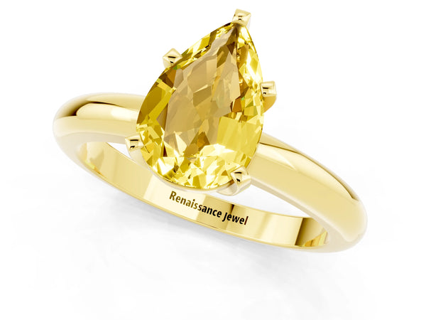 Yellow gold Pear Cut Yellow Sapphire Solitaire Engagement Ring with Round Band and Four-Prong Setting